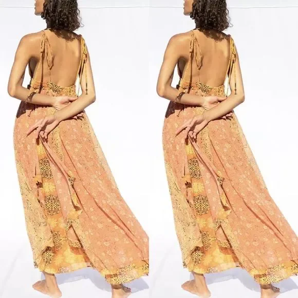 full length maxi dresses Golden Hour Goddess Flowy Maxi Sundress | Cutout Maxi Dress | Backless Flowy Maxi